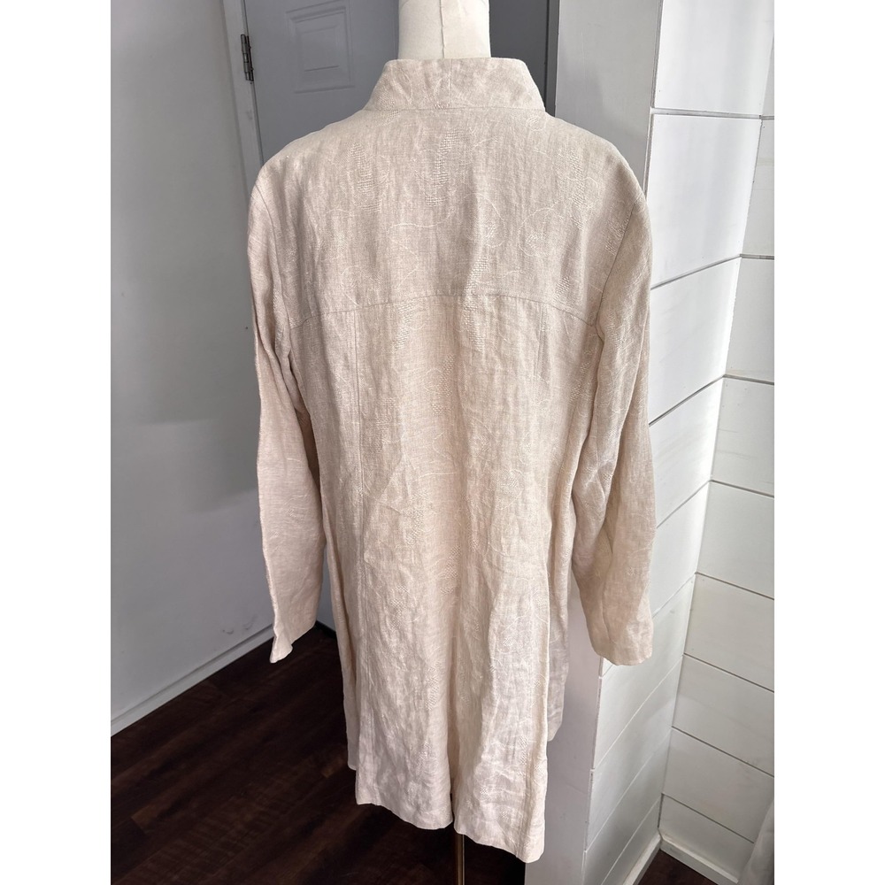 Eileen Fisher Jacket Womens Large Beige Linen Button Front Longline Duster - Picture 2 of 7